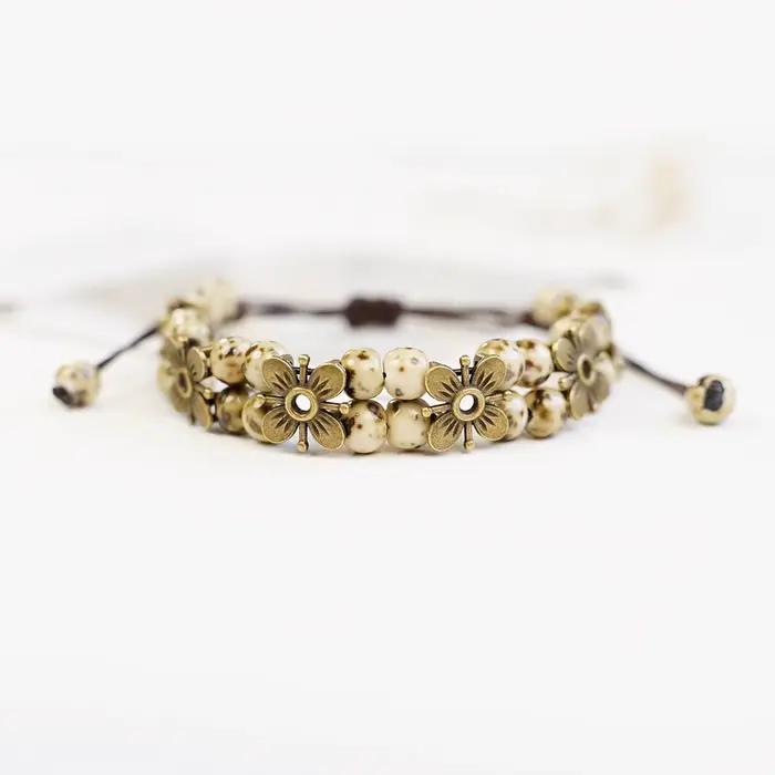 Bracelet en céramique fait main avec perles pour femmes, bijoux en corde réglable, vente en gros