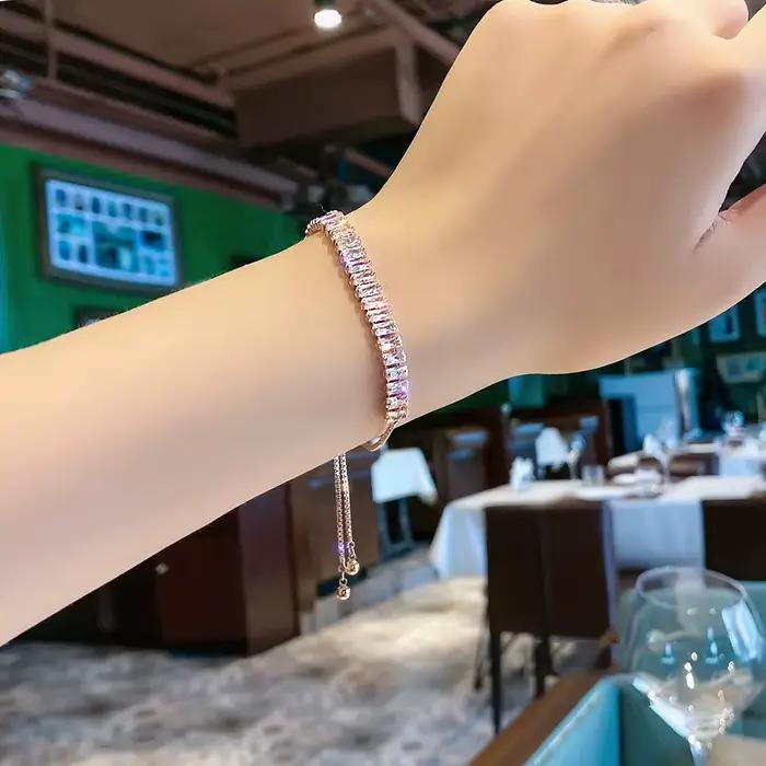 Bracelet plein de strass en acier inoxydable pour femmes, nouveau design brillant de luxe en Zircon réglable, bijoux cadeau, 2022