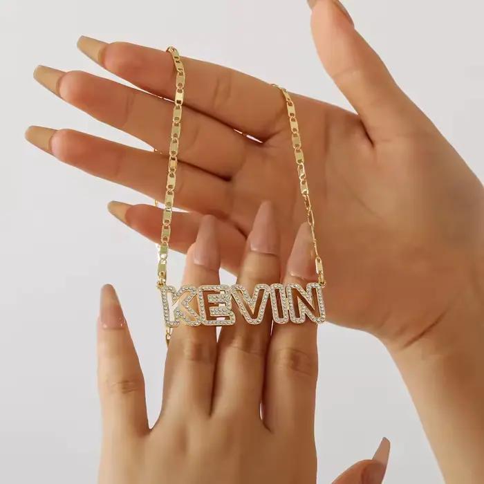 Collier personnalisé avec nom en pierre scintillante en or, bijoux en acier inoxydable, cadeau à la mode pour femmes