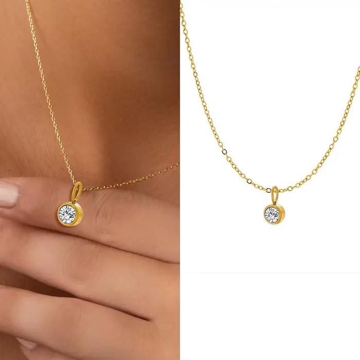 CARLIDANA bijoux fins breloques collier de pierre de naissance chaude mode Simple Zircon collier en acier inoxydable cadeau d'anniversaire de noël