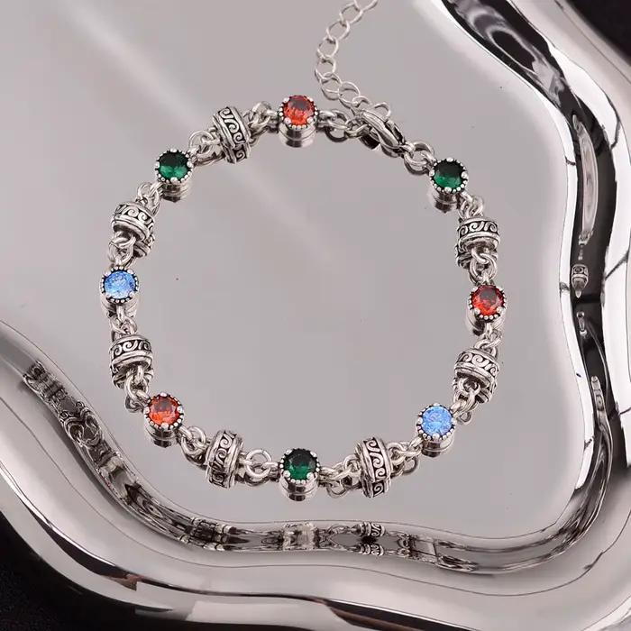 Nouveauté à la mode coloré cristal Thai argent femme Bracelet gros bijoux pour femmes cadeaux d'anniversaire