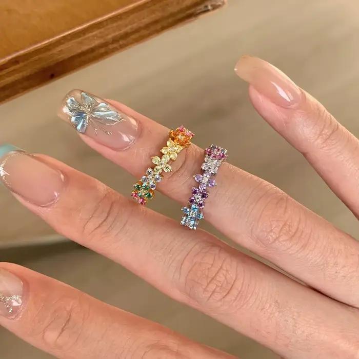 Bagues en cristal coloré de luxe pour femmes, style doux, argent 925 incrusté de diamants, mode et haut de gamme, bijoux réglables