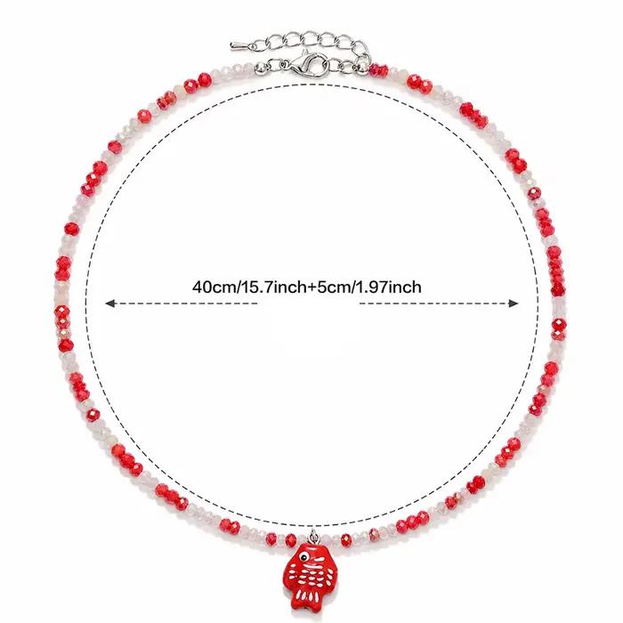 Collier pendentif poisson en céramique style vacances, accessoires vestimentaires pour femmes, bijoux colorés en perles de riz, collier fantaisie pour la plage