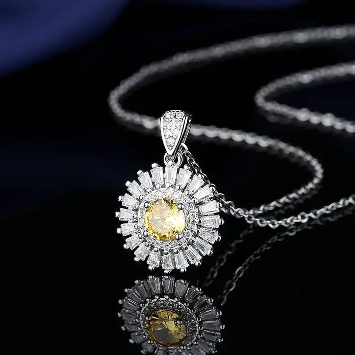 Ensemble de bijoux en argent Sterling 925 tournesol plein de Zircon brillant, bijoux de luxe légers et élégants
