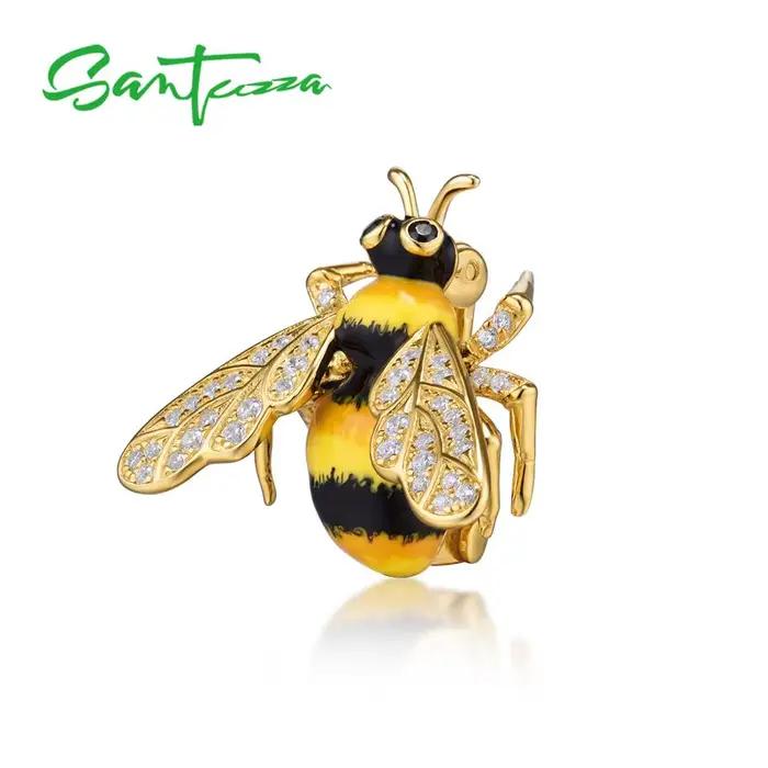 SANTUZZA-Broche en Argent Sterling 925 Authentique pour Femme, Bijoux Fins, Émail Fait à la Main, Chic, Document Or, Équation Jaune