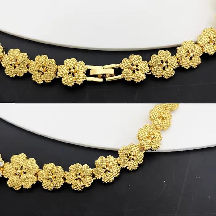 Ensembles de bijoux de Dubaï et du Nigéria pour femmes, design de luxe, cinq pétales de fleurs, pendentif, collier, boucle d'oreille, bracelet et bague