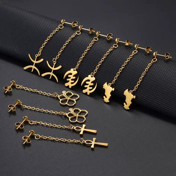 Berbères Kabyle Style Amazigh, Mayotte, fleurs d'hibiscus, symboles égyptiens anciens africains Ankh Gye Nyame boucles d'oreilles bijoux @ 515962