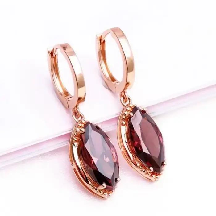 585 violet plaqué or 14K or rose nouvelle forme de Marquise boucles d'oreilles en pierres précieuses roses pour les femmes exquis doux simple bijoux de mode