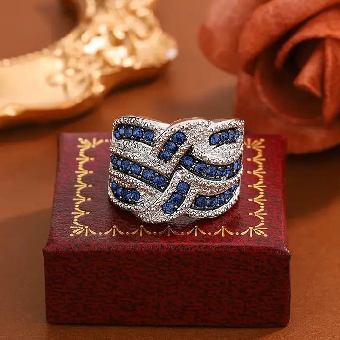 Bague classique en Zircon bleu AAA pour femmes, luxueuse bague en argent avec diamant complet, cadeau d'anniversaire