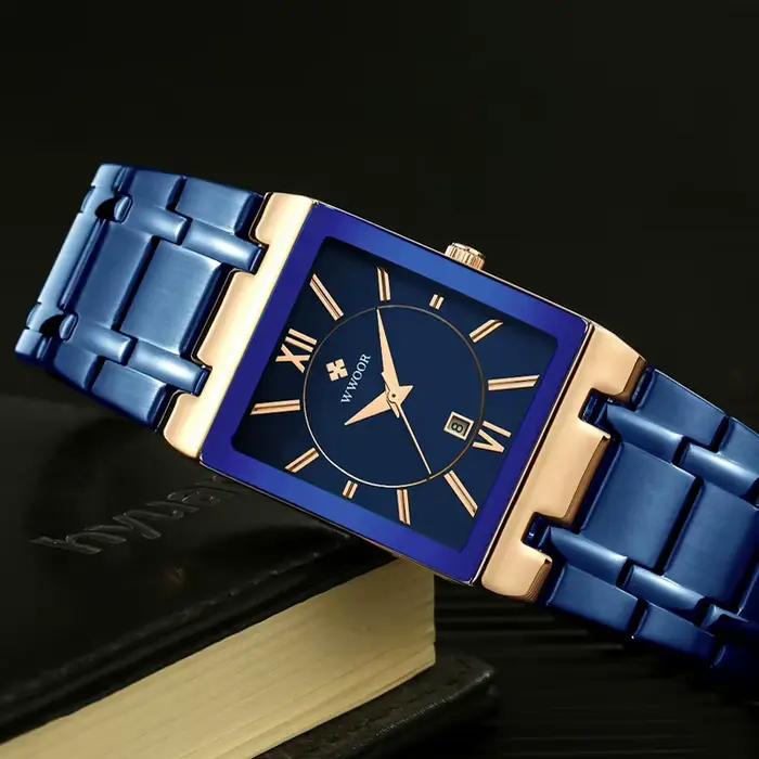 2024 WWOOR nouvelles femmes montres haut de gamme de luxe femmes Bracelet bleu carré montre dames robe Quartz montre-Bracelet Relogio Feminino