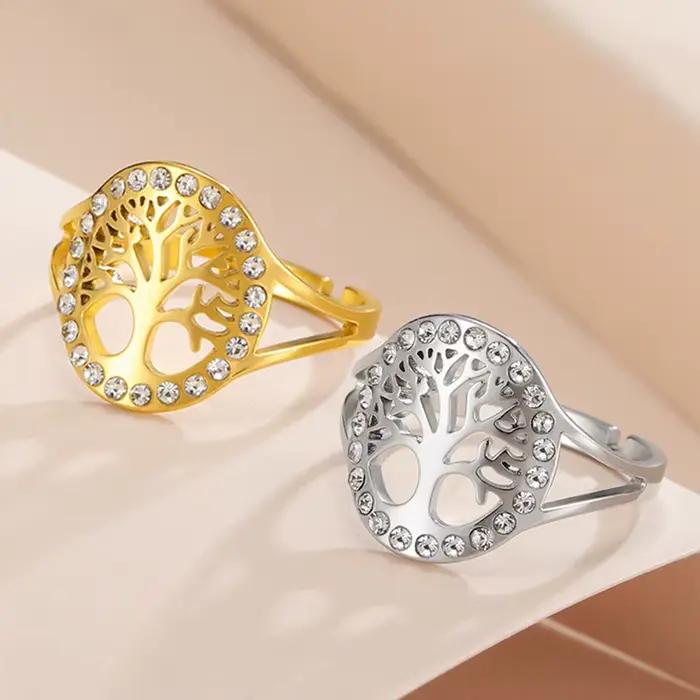 Dawapara – bague arbre de vie pour femmes, anneau réglable en Zircon transparent, arbre généalogique Yggdrasil, bijoux de Couple, alliance en acier inoxydable