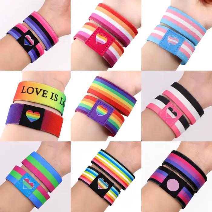 Bracelets élastiques en forme de cœur arc-en-ciel pour hommes et femmes, Bracelet d'amitié, accessoire coloré, cadeaux pour amis