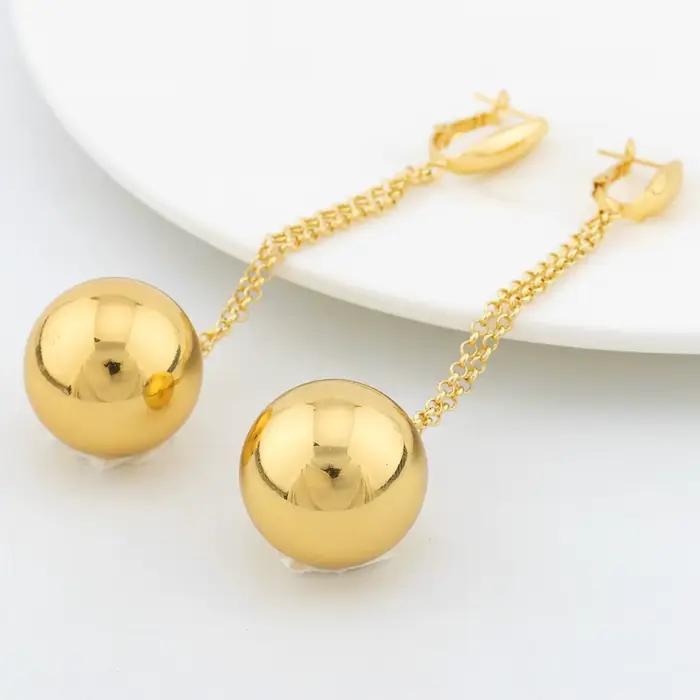 Boucles d'oreilles en perles rondes plaquées or pour femmes, boucles d'oreilles simples en forme de boule circulaire, accessoires de bijoux à la mode, cadeaux d'anniversaire
