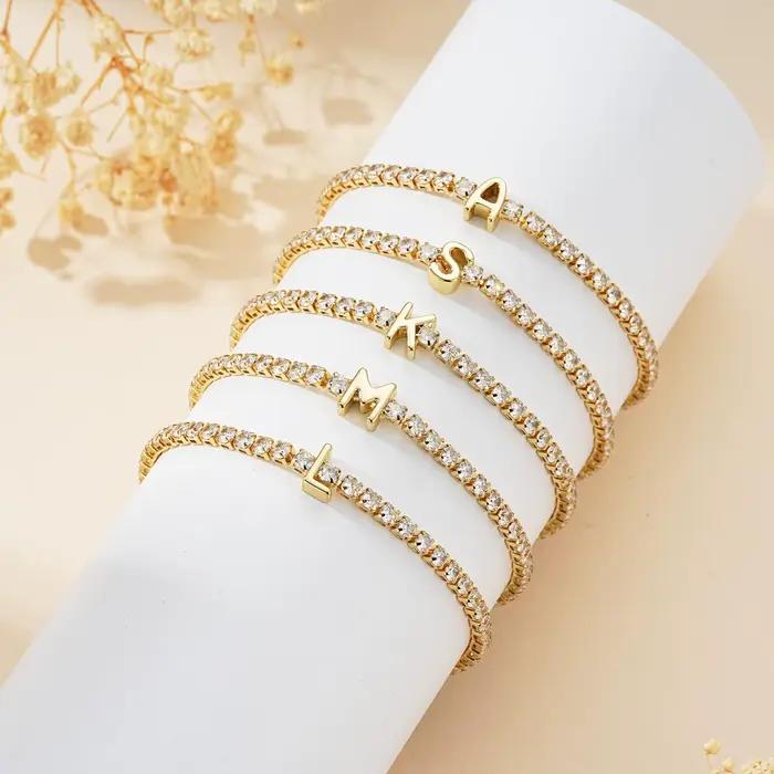 Bracelet en or personnalisé pour femmes, bracelets délicats en or avec initiales, bracelet ajustable en zircon cubique pour femmes, cadeaux d'anniversaire