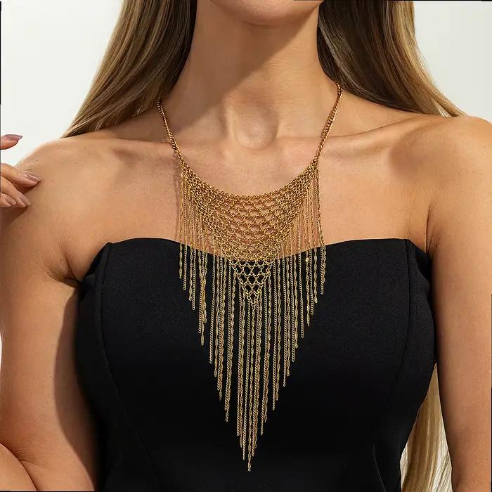 Collier ras du cou en maille tressée à pampilles superposées, bijoux minimalistes chics pour femmes