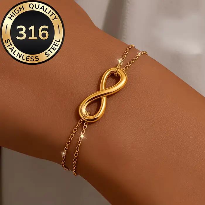 Bracelets minimalistes en acier inoxydable 316L plaqué or avec pendentif signe infini, symbole d'amour et de liberté, pour femmes et employées de bureau au quotidien