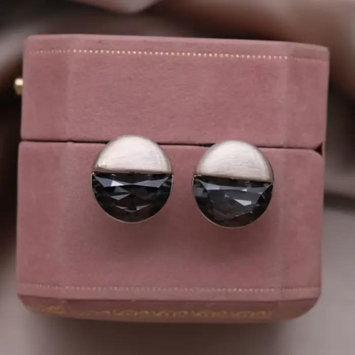 Boucles d'oreilles en métal brossé plaqué or 14 carats, nouveaux bijoux à la mode coréenne, demi-cercle en cristal gris, accessoires de travail quotidiens élégants pour femmes