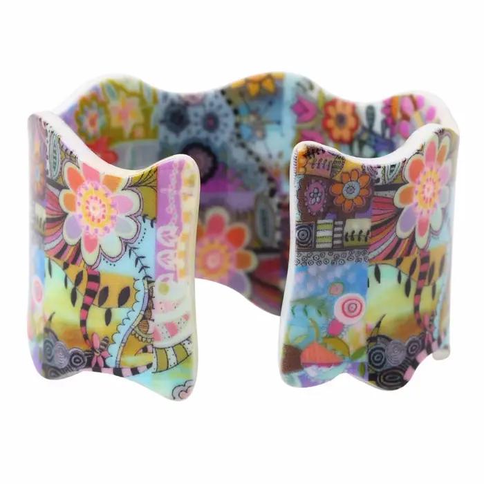 Bonsny – Bracelets large en acrylique motif fleur fraîche pour femmes, Bijoux à la mode, nouvelle collection 2017