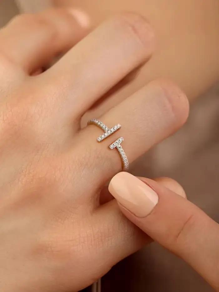 Bague en argent Sterling 925 pour femmes, Simple, brillante, longueur parallèle, Zircon réglable, fiançailles, luxe, haute qualité, bijoux fins