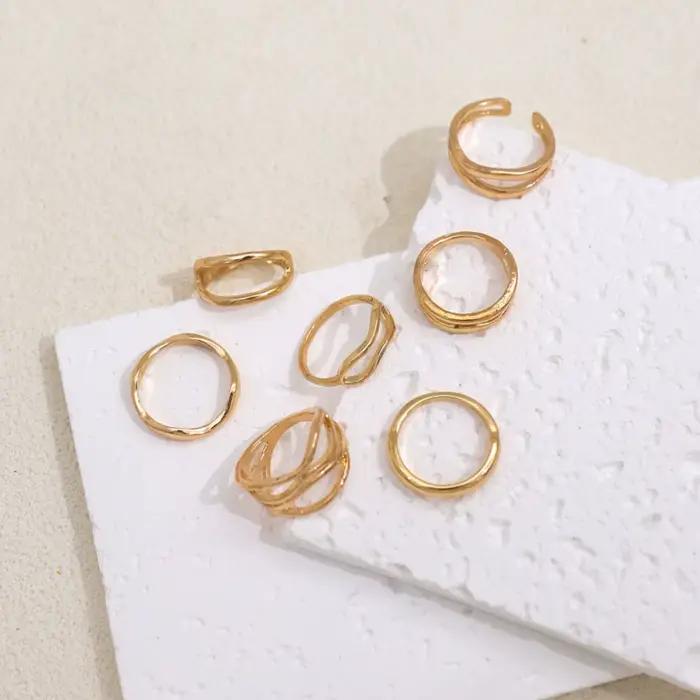 Ensemble de bagues épaisses en métal de couleur dorée pour femmes, bagues de croisement minimalistes, bague minimaliste empilable pour femmes, juive, 7 pièces/ensemble