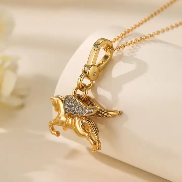 Mode luxe Faux Zircon ailes doré Pegasus pendentif collier pour les femmes Cool petite fête bijoux sac pendentif cadeaux d'halloween