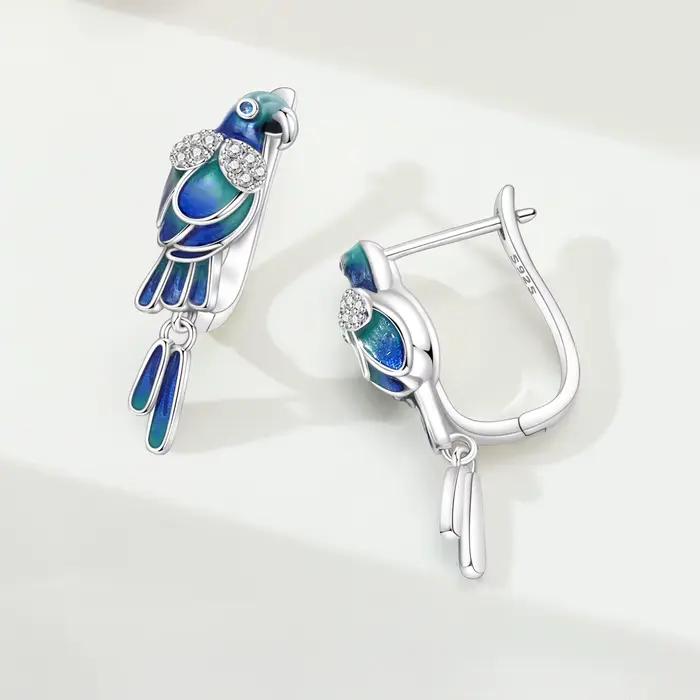 Boucles d'oreilles en argent sterling 925, élément animal, éléphant, panda, oiseaux, perroquet, bijoux originaux pour femmes, cadeau de fête