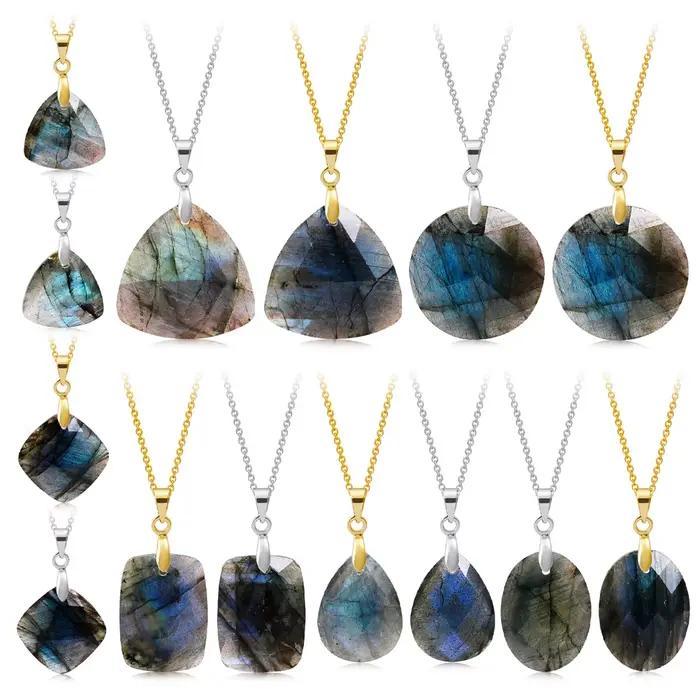 Collier avec pendentif en Labradorite naturelle, haut de gamme, léger, de luxe, forme irrégulière, cadeau pour femmes, amis, soirées, bijoux de voyage