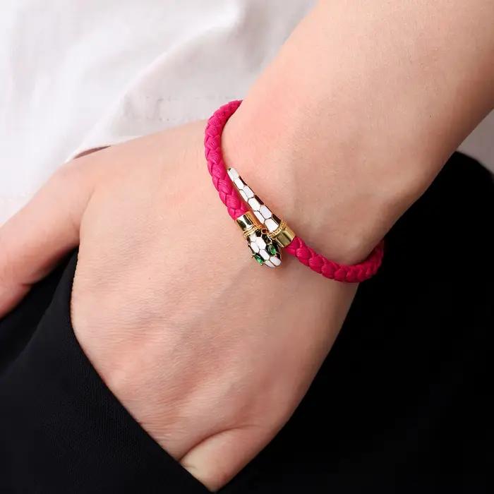 Bracelet serpent femme tête de serpent yeux verts Bracelets pour femme à la mode véritable Bracelet en cuir tressé bijoux de mode cadeau