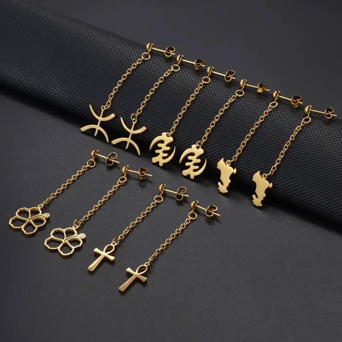 Berbères Kabyle Style Amazigh, Mayotte, fleurs d'hibiscus, symboles égyptiens anciens africains Ankh Gye Nyame boucles d'oreilles bijoux @ 515962