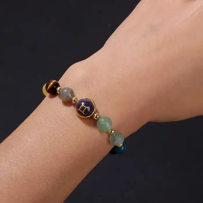 12 signes du zodiaque Bracelet hommes Gemini scorpion sagittaire obsidienne oeil de tigre pierre perles Bracelets pour femme Constellation bijoux