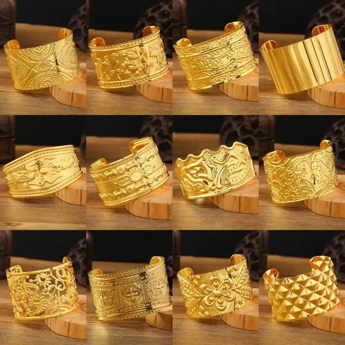 Bracelet large doré de style ethnique ancien Dai de Dunhuang, bracelets bohèmes vintage exquis pour le Festival Songkran