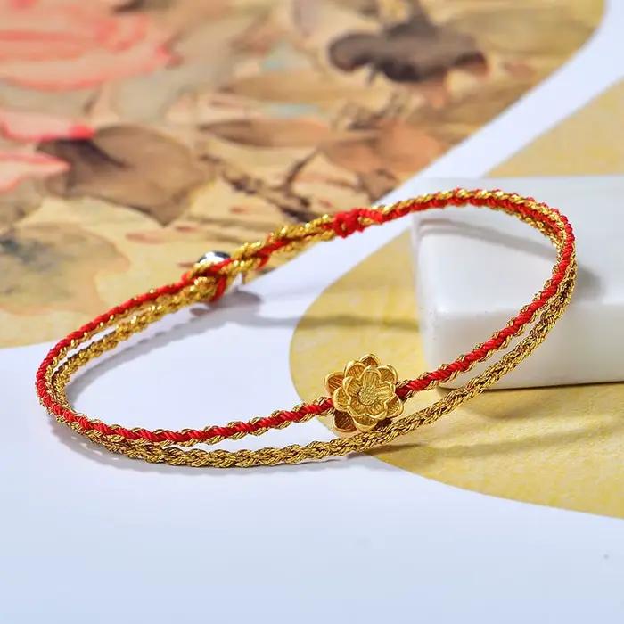 Bracelet en Corde Annie Rouge Tissé à la Main, Charmant, Plaqué Or, Style INS, Accessoire de Conception de Niche, pour Femme