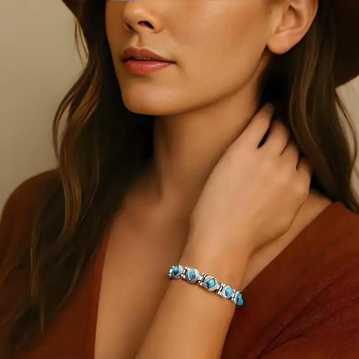 ARADOO – Bracelet Turquoise en titane et acier pour femmes, avec Bracelet magnétique Gauss 3500, bijoux Vintage, cadeaux