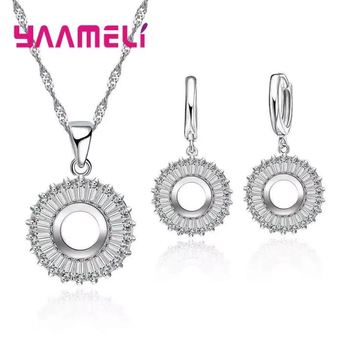 Ensemble de bijoux de luxe en argent 925 pour femme, collier estampillé, boucle d'oreille, cerceau, mode, accessoire classique pour femme, vente en gros