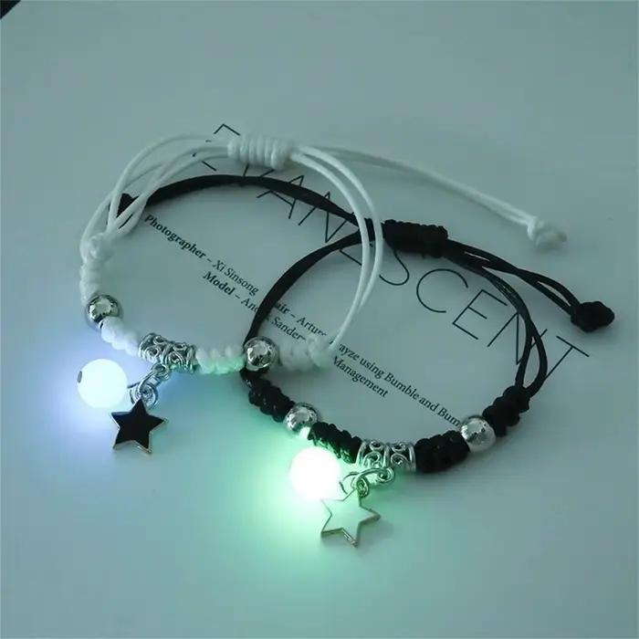 Mode perles lumineuses étoile Couple Bracelet pour femmes hommes charme chat fleur coeur clé serrure croix correspondant ami Bracelet bijoux