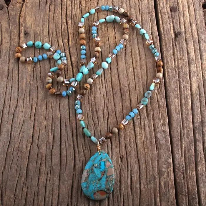RH mode bohème bijoux 6mm pierres naturelles cristal avec Semi précieux Dorp pendentif colliers pour Boho collier