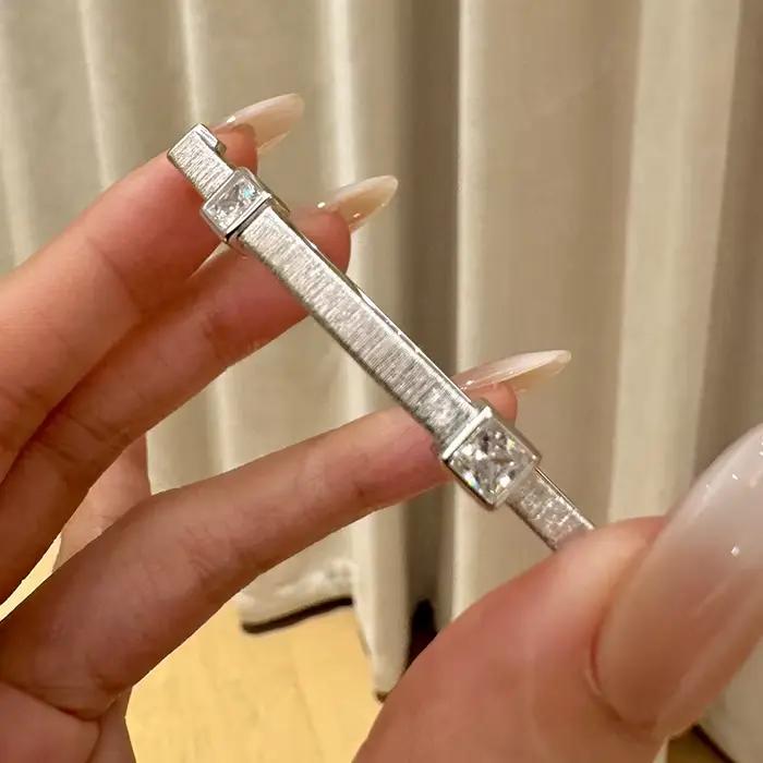 Bracelet en diamant carré brossé pour femmes, de haute qualité, en argent 925, élégant, de luxe, en losange, bijoux cadeau pour banquet