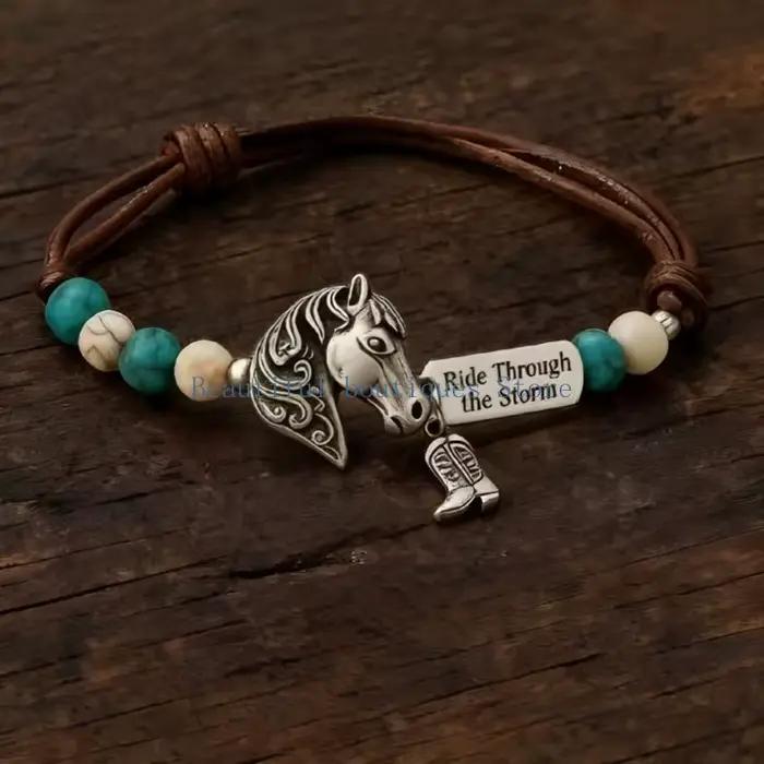 U4LF – Bracelet cheval Turquoise réglable bohème, accessoire pour femmes hommes
