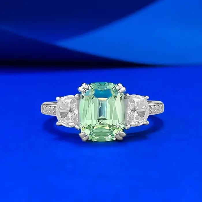 Wong Rain – bague en argent sterling 100% 925, coupe coussin, 7x9 MM, saphir de laboratoire, tourmaline, diamants à haute teneur en carbone, bijoux fins