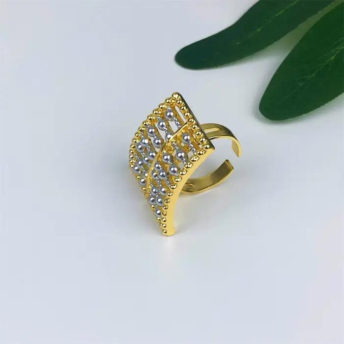 Ensemble de bijoux géométriques deux tons pour femmes, 4 pièces, collier épais, boucles d'oreilles, Bracelet, bague, cadeaux de fête de mariage