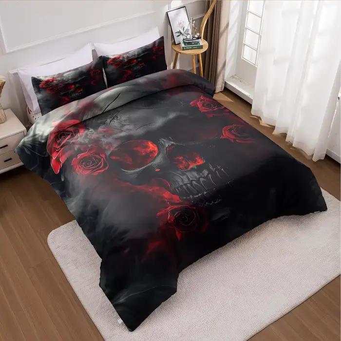 3 pièces ensemble de housse de couette sans noyau 1 housse de couette + 2 taies d'oreiller doux et lavable en Machine ensemble de literie Design crâne pour chambre à coucher,