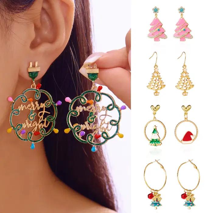 Boucles d'oreilles rouges pour femmes, chapeau étoile d'arbre de noël, goutte d'eau, bijoux délicats, boucles d'oreilles, cadeaux de noël
