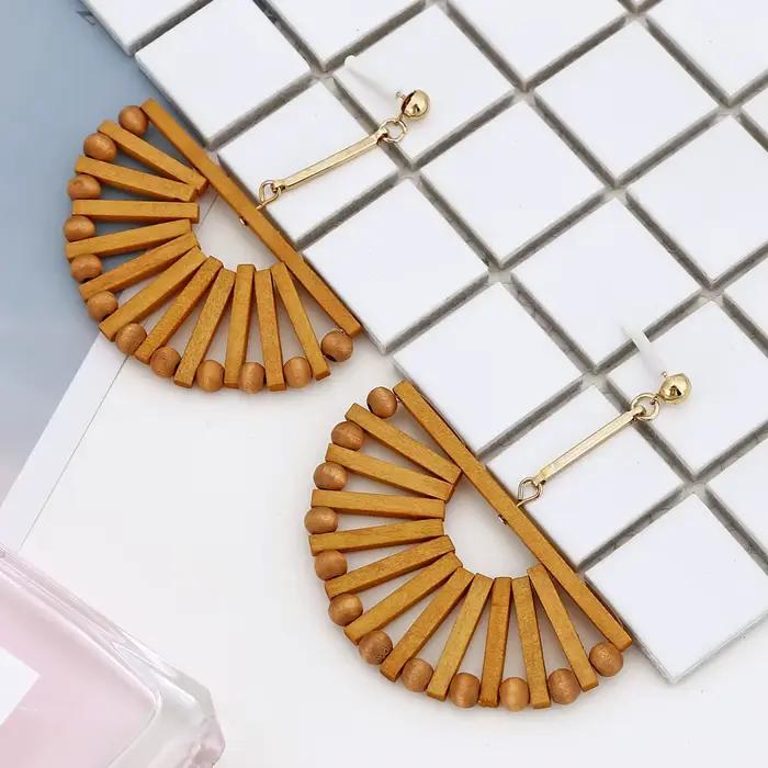 YAOLOGE – boucles d'oreilles pendantes Vintage en bois de rotin, faites à la main, géométriques en bambou, pour femmes, bijoux de Bar, vente en gros, 2019