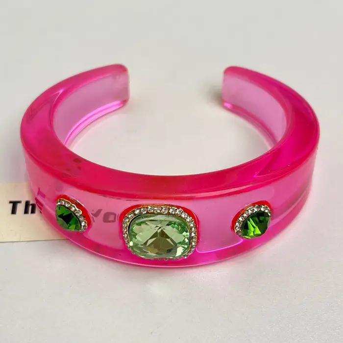 Bracelet en résine avec strass colorés, Design exagéré Unique, à la mode, exquis, multicolore, géométrique, circulaire, large
