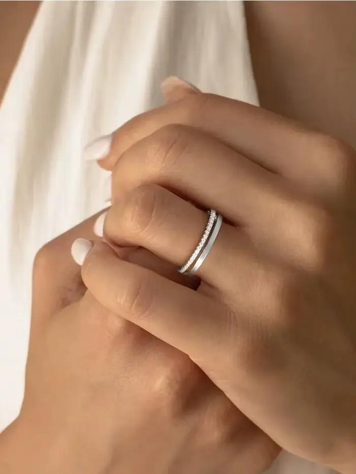 Bague ronde à double couche en diamant Moissanite véritable pour femmes, en argent Sterling 925, bijoux fins de luxe pour fiançailles et mariage