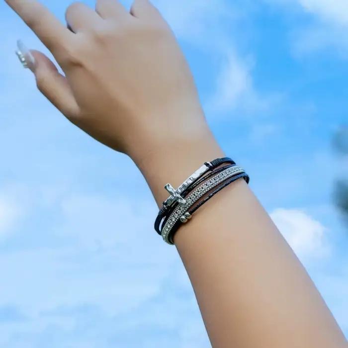 BLESSED – Bracelets en cuir avec cristaux croisés, faits à la main, Style bohème, léger, de luxe, à la mode, bijoux pour filles, cadeau de noël