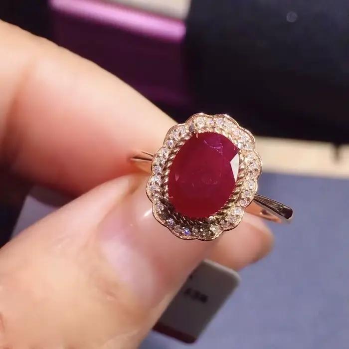 Bagues de fleurs de gemme rouge foncé incrustées pour femmes, artisanat en or prairie exquis classique, bijoux de mariage de luxe et voyants, réglables