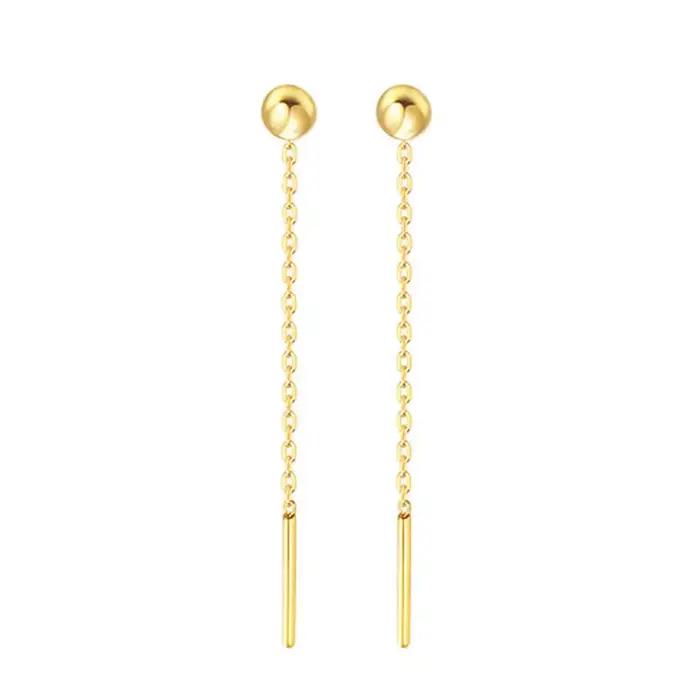 Boucles d'oreilles pompon à bulles en or rose véritable 18 carats pour femmes, bijoux fins, boule de perles, ligne, cadeau d'anniversaire, m750