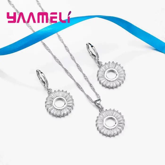 Ensemble de bijoux de luxe en argent 925 pour femme, collier estampillé, boucle d'oreille, cerceau, mode, accessoire classique pour femme, vente en gros