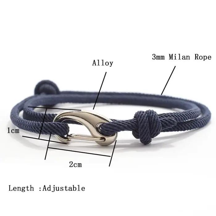 Bracelet à cordes marines à double couche pour hommes et femmes, style simple, réglable coulissant, ULfine de 3mm, invite nautique, nouveau